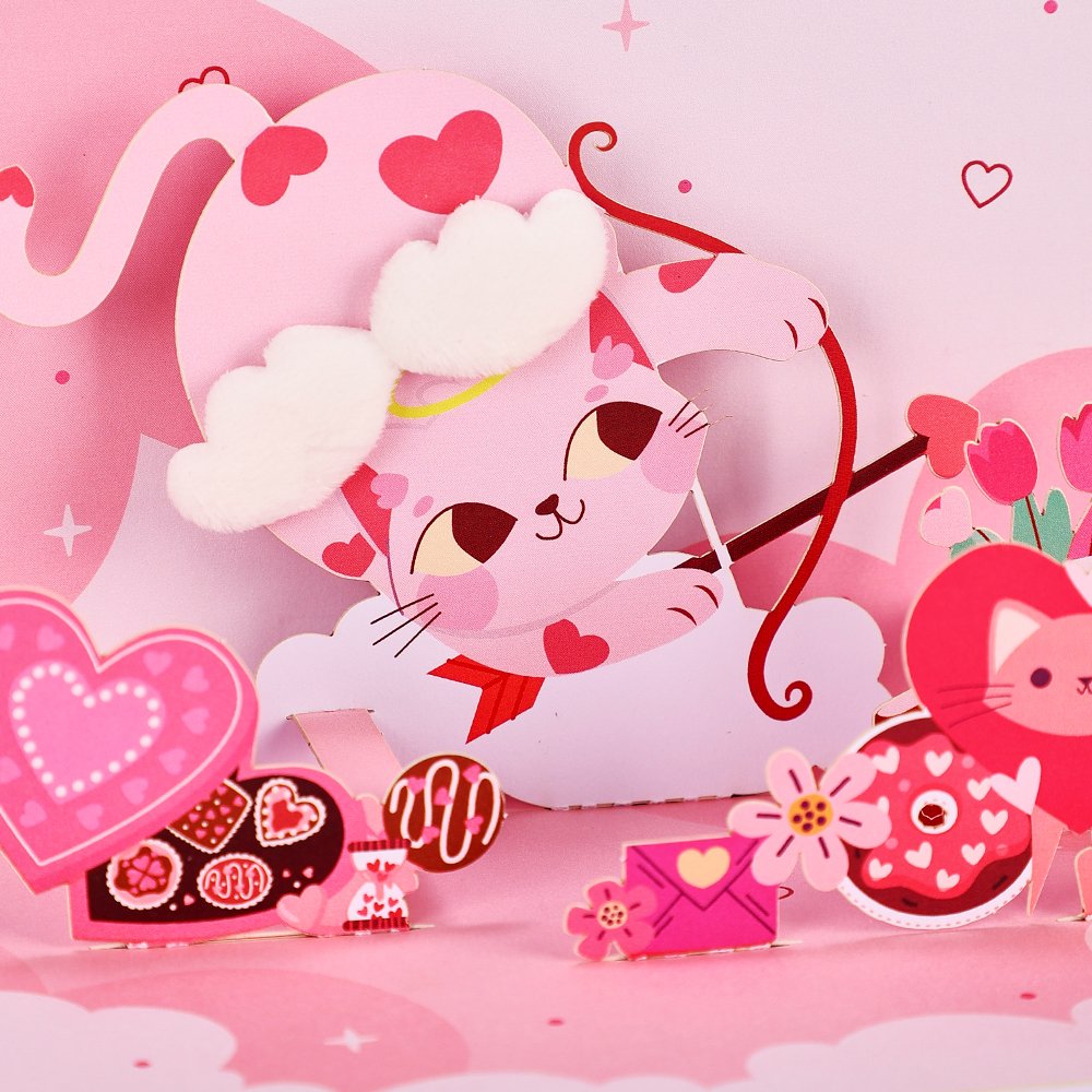 Plush Wings Cupid Kitten 3D Pop Up Card