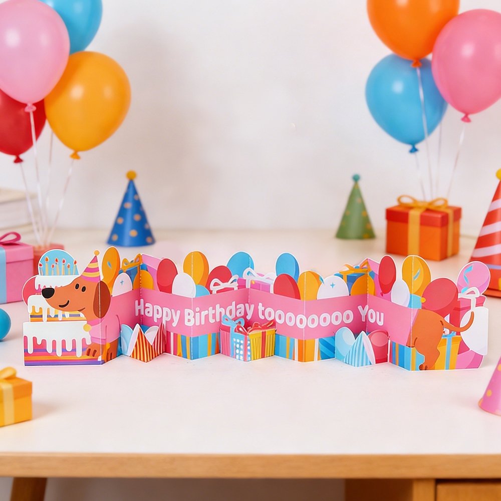 Puppy Birthday Cake Flip Pop Up Card