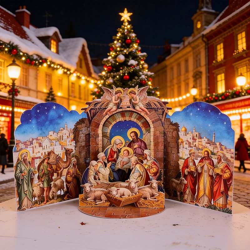 Nativity Manger Double Door Card