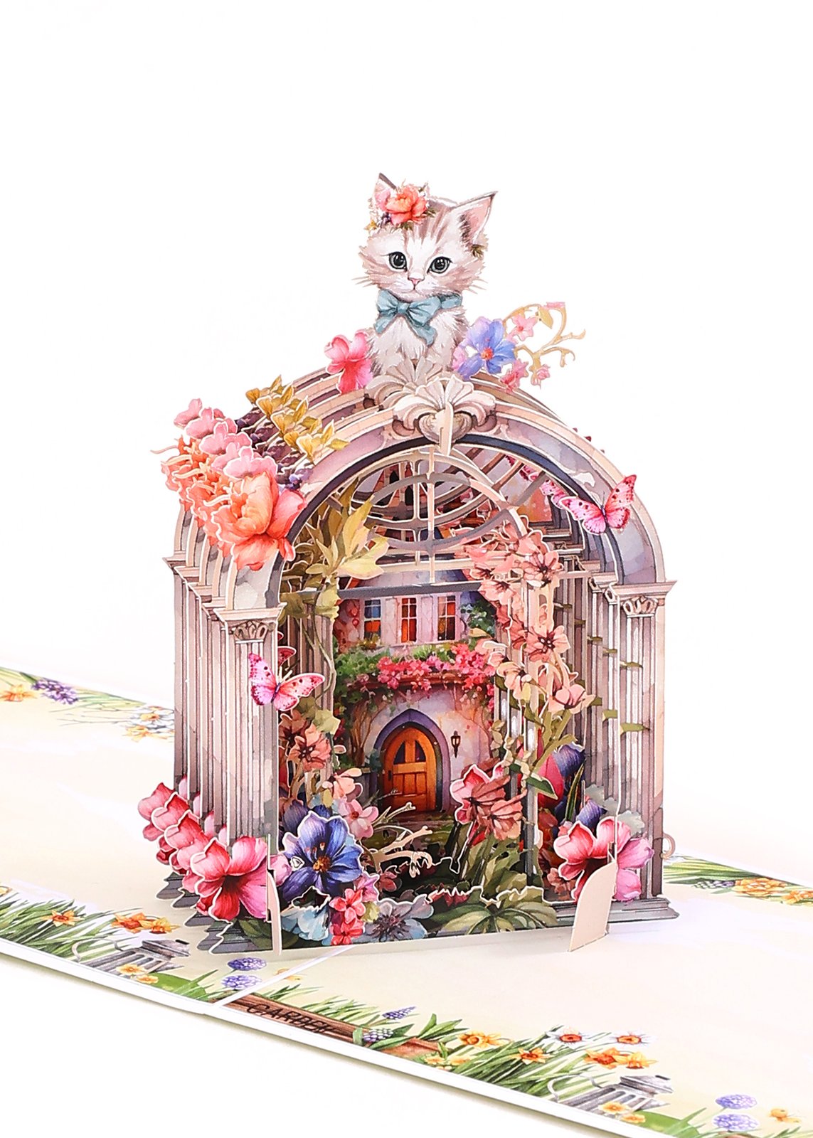 Cat Gardening Stained Glass Window 3D Pop Up Card