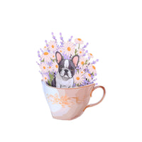 French Bulldog Daisy Teacup 3D Pop Up Card
