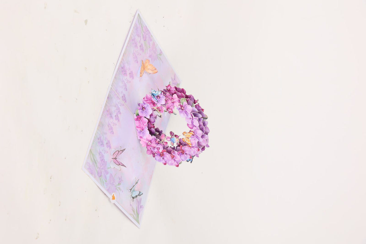 Purple Orchid Floral Wreath 3D Pop Up Card
