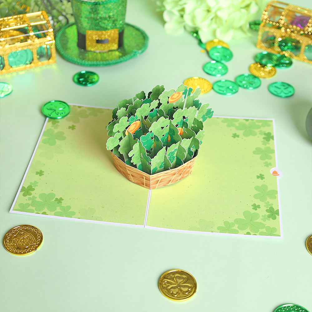 Advanced Equipment St. Patrick's Day 3D Pop-Up Card Clover Basket with Gold Coins Greeting Card