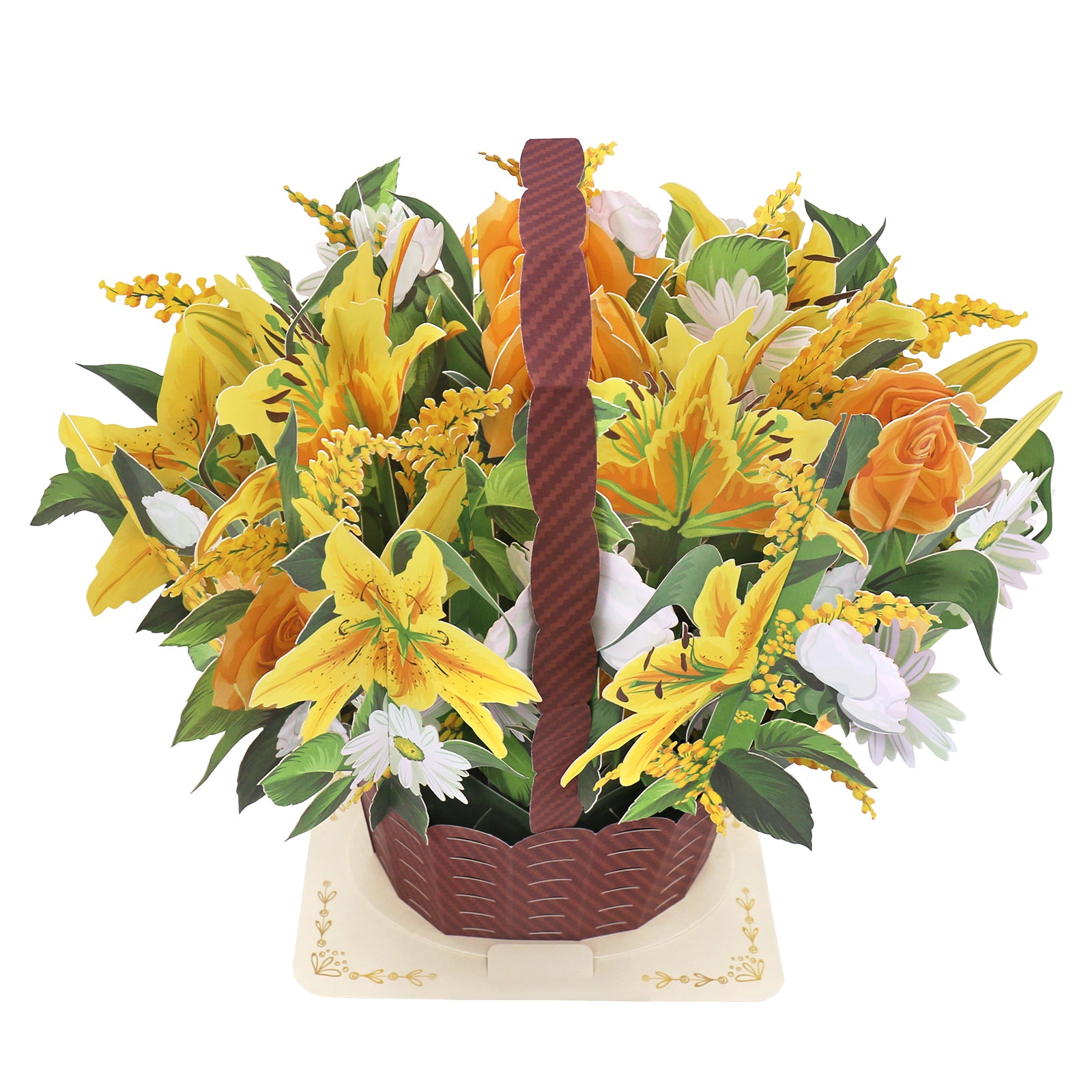 Competitive Price Daisy Lily Flower Basket 3D Pop-up Card Bright Paper Floral Bouquet