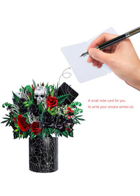 Factory Price Gothic Skull & Rose 3D Pop-Up Card Dark Floral 3D Flower Bouquet Greeting Card