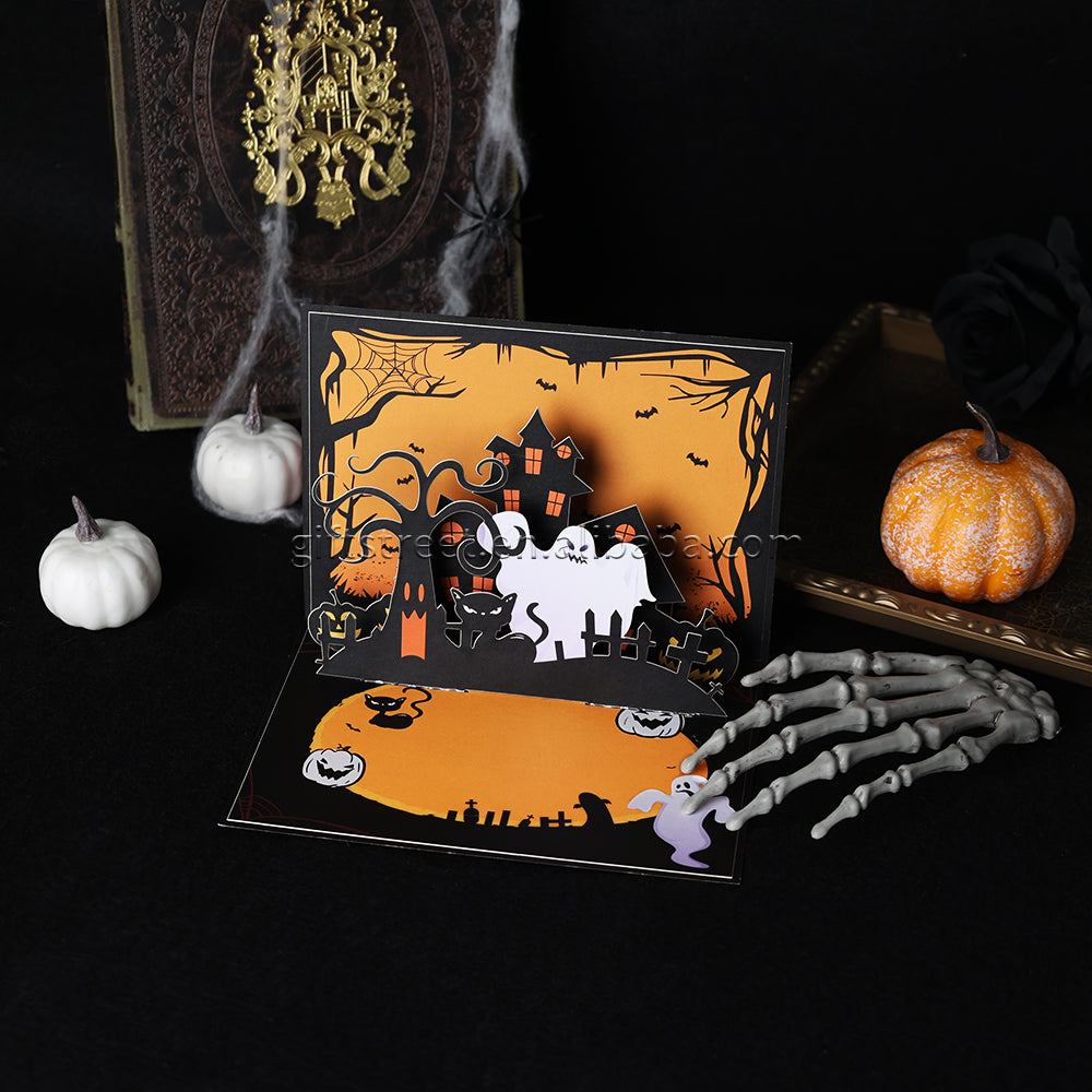 Custom 3D Pop-Up Cards Wholesale Halloween Haunted House & Ghost Greeting Card