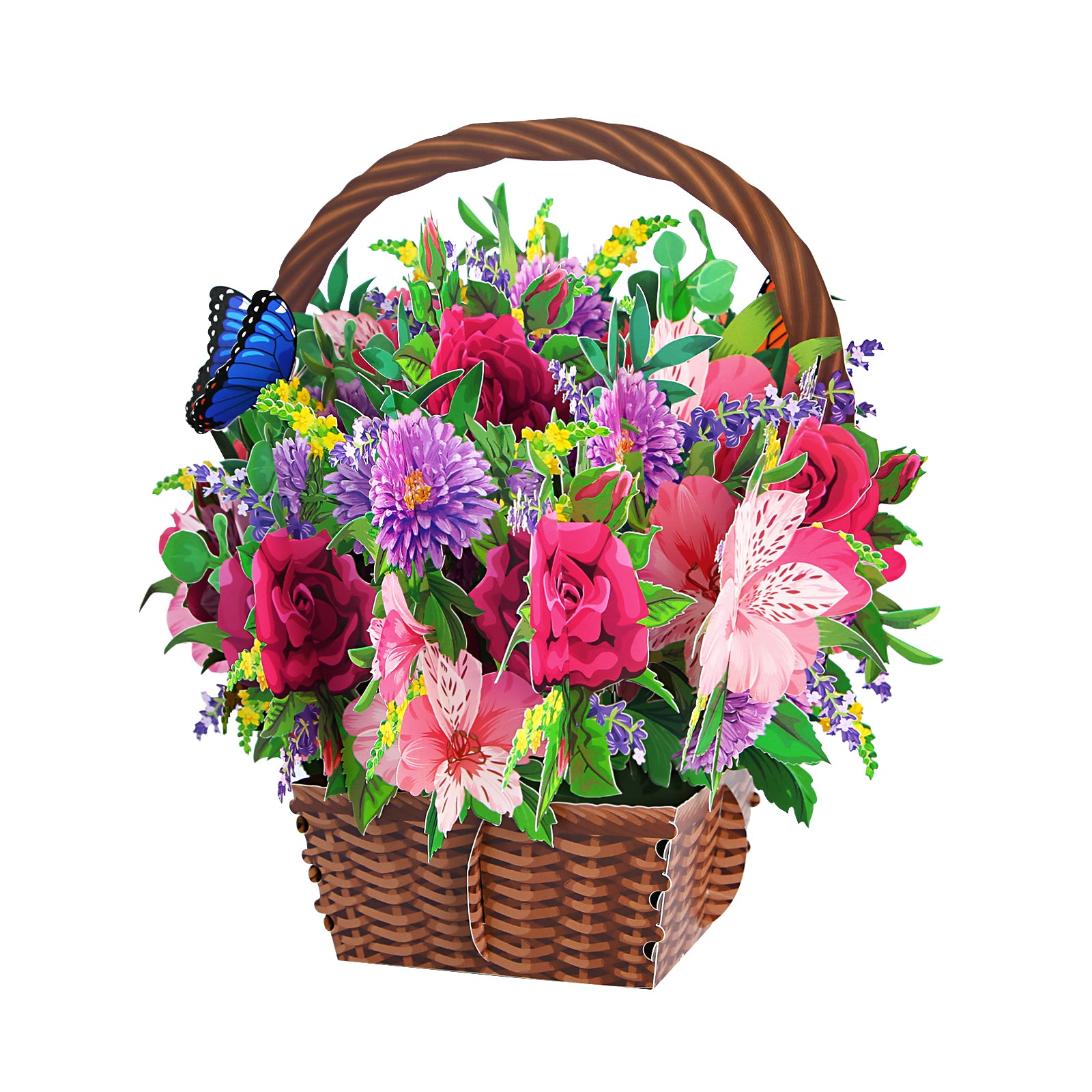 Advanced Equipment Vibrant Mixed Flower 3D Pop-Up Basket Flower Bouquet Forever Floral 3D Greeting Card