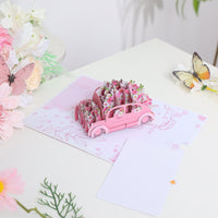 Pink Daisy Flower Cart 3D Pop Up Card