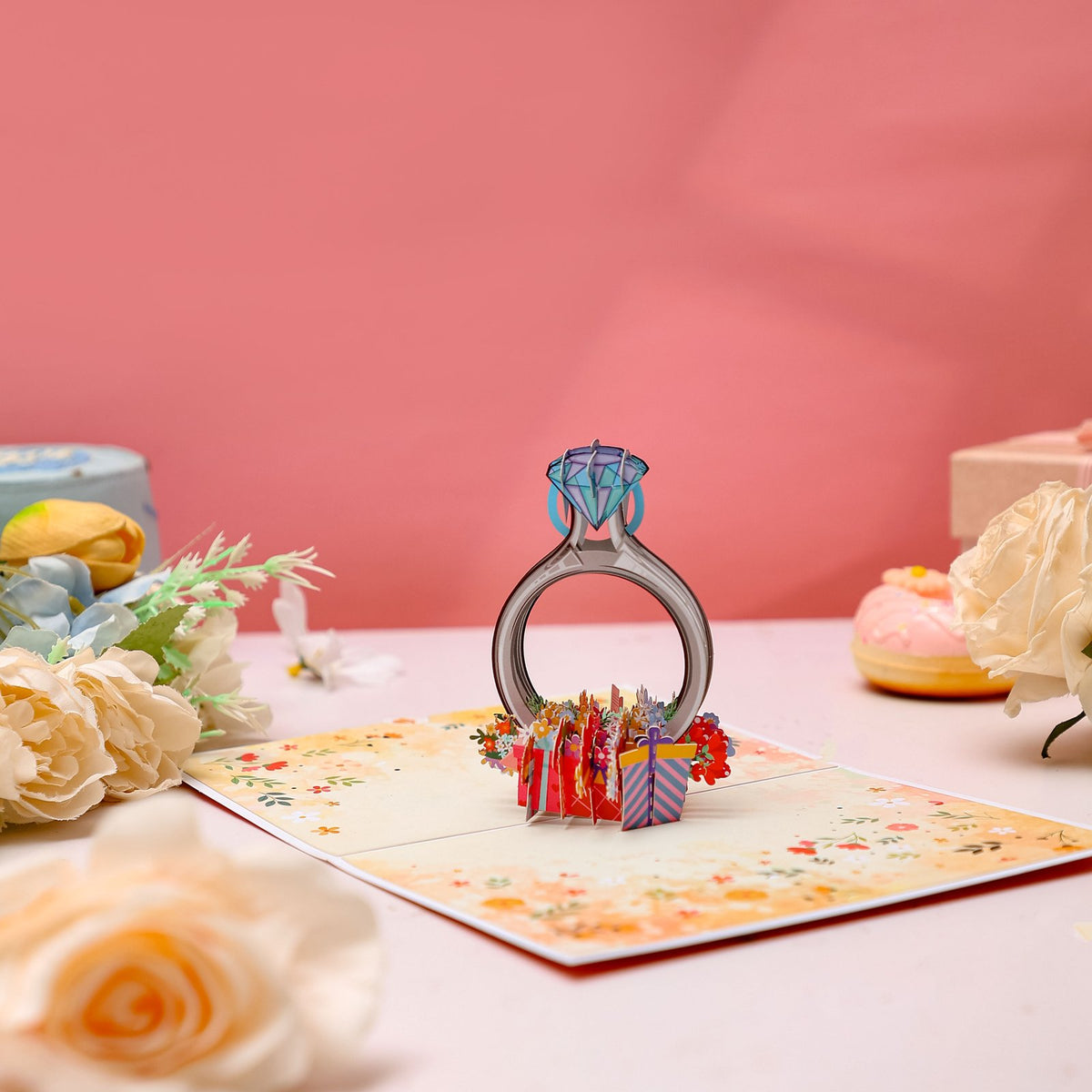 Blue Diamond Ring Proposal 3D Pop Up Card