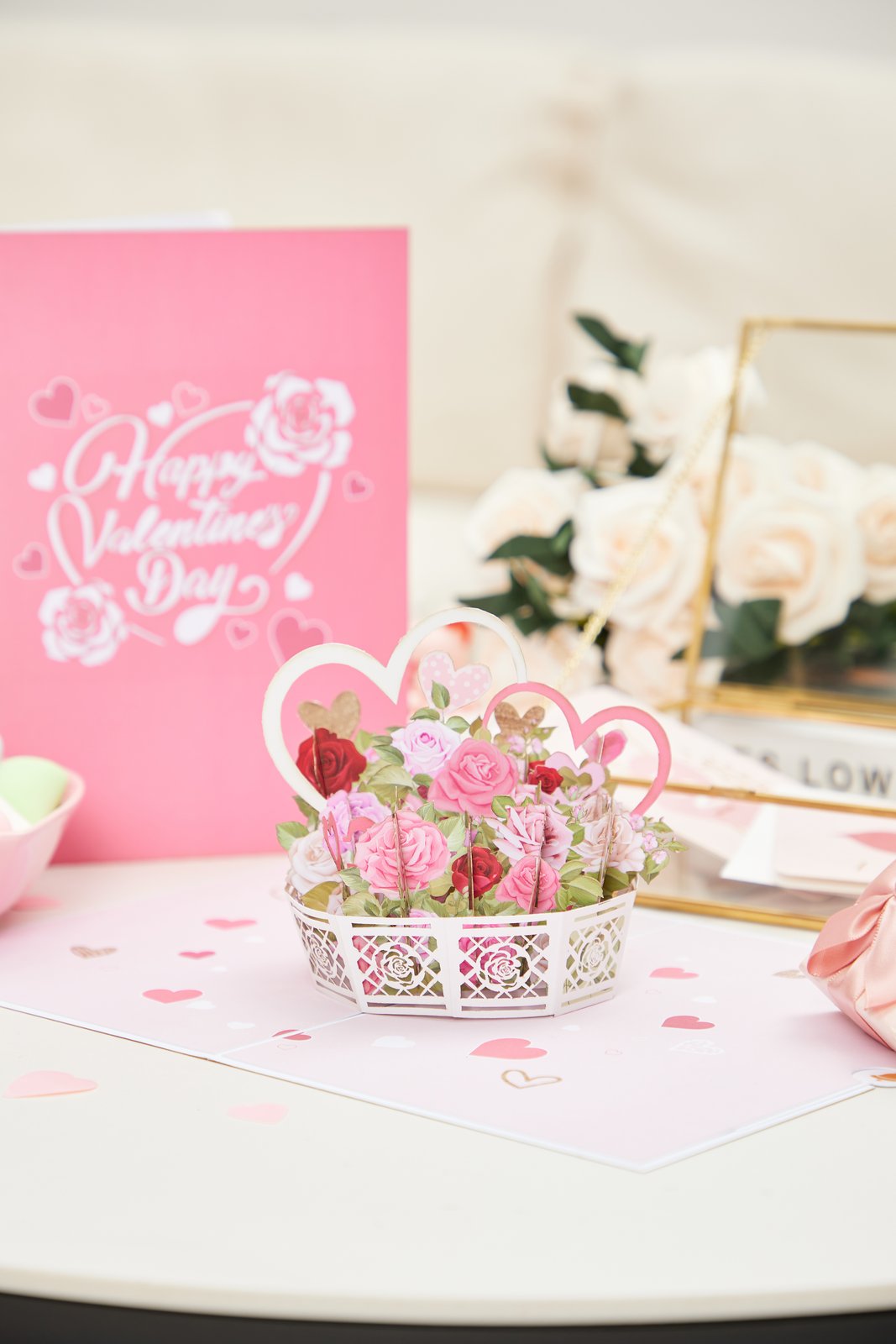 Rose Heart Flower Basket 3D Pop Up Card