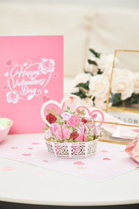Rose Heart Flower Basket 3D Pop Up Card