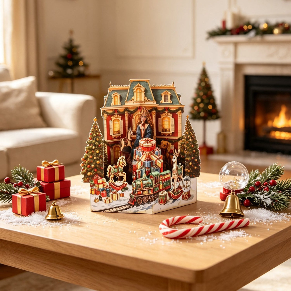 Christmas Vintage Amusement Park Ornament Greeting Card