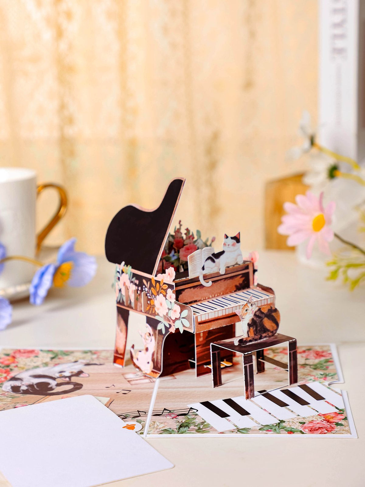 Cat Music Book Flip Pop Up Card