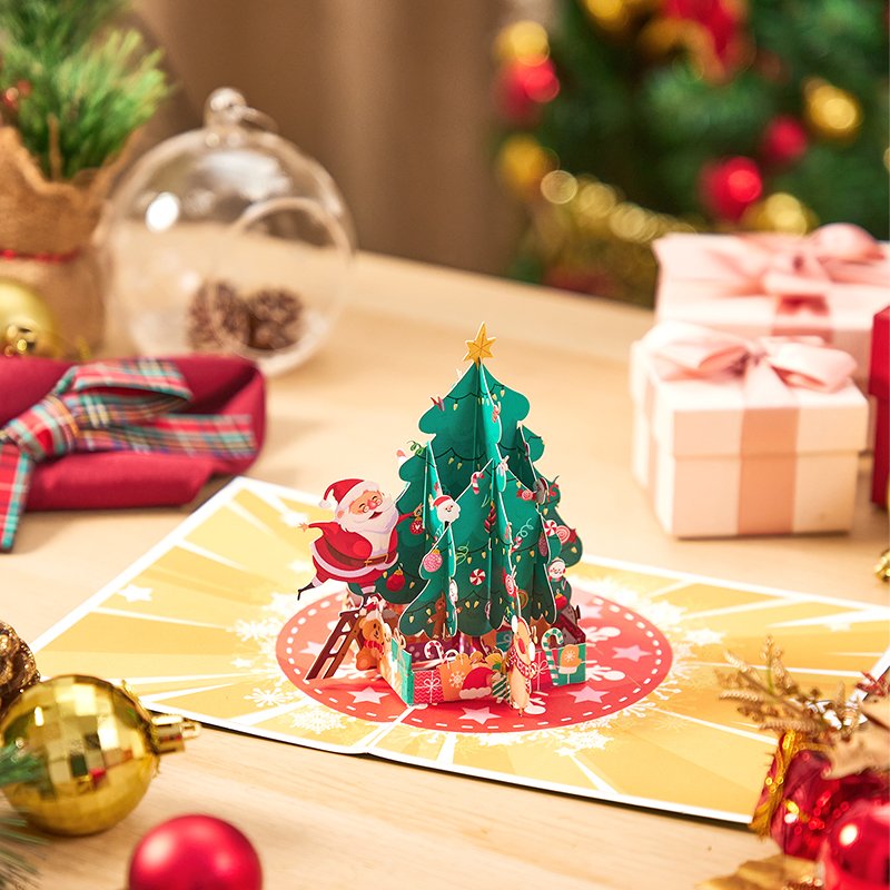 Santa Claus Climbing Christmas Tree 3D Pop Up Card
