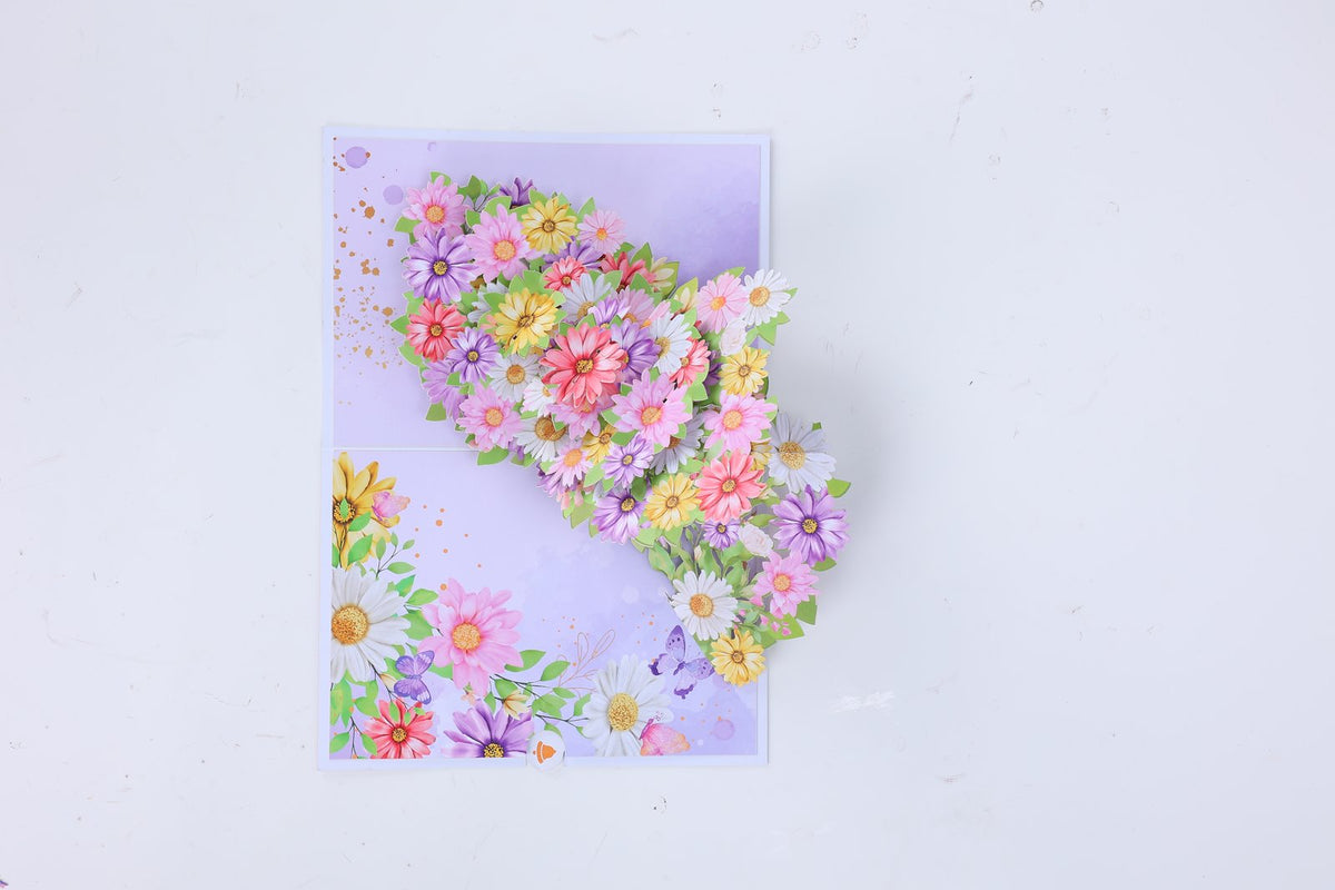 Mixed Color Cosmos Floral Branch Greeting Card