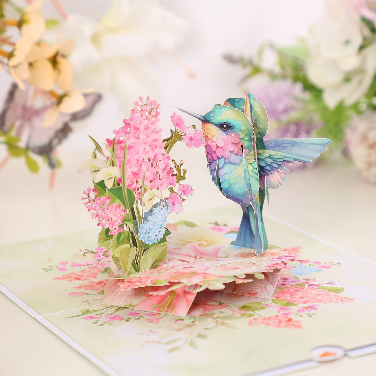 Pink Wisteria Hummingbird 3D Pop Up Card