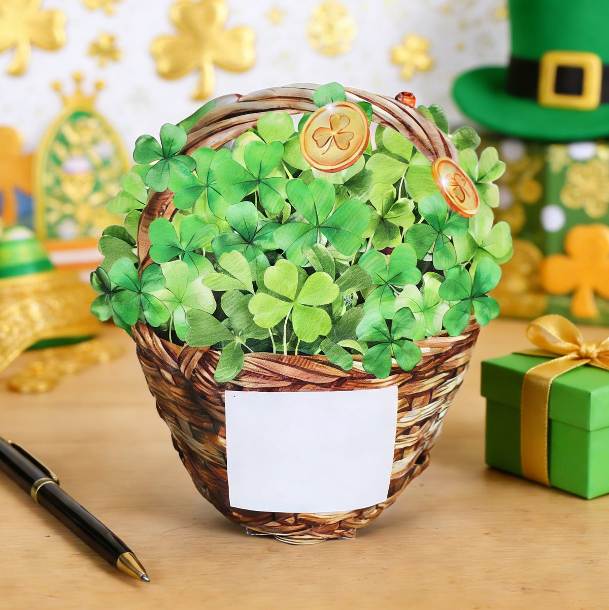 St. Patrick's Day Gold Ingot Flower Basket Greeting Card