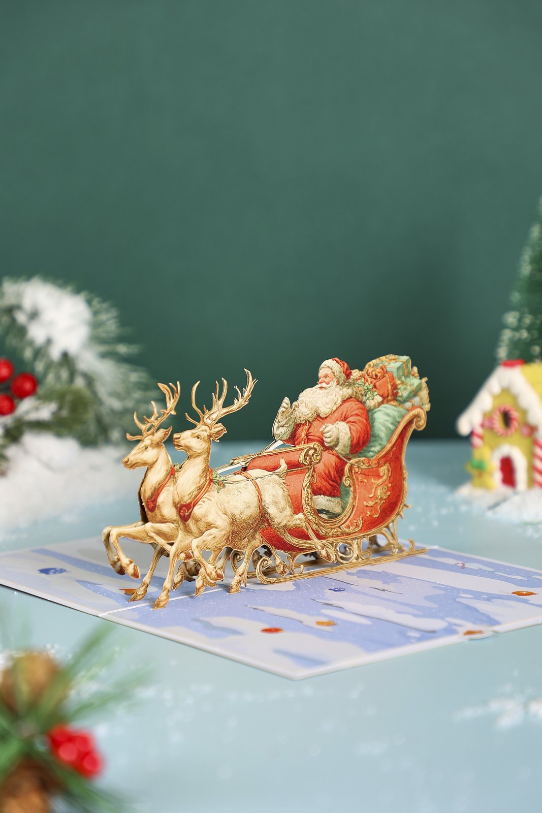 Santa Claus Sleigh Flip Pop Up Card