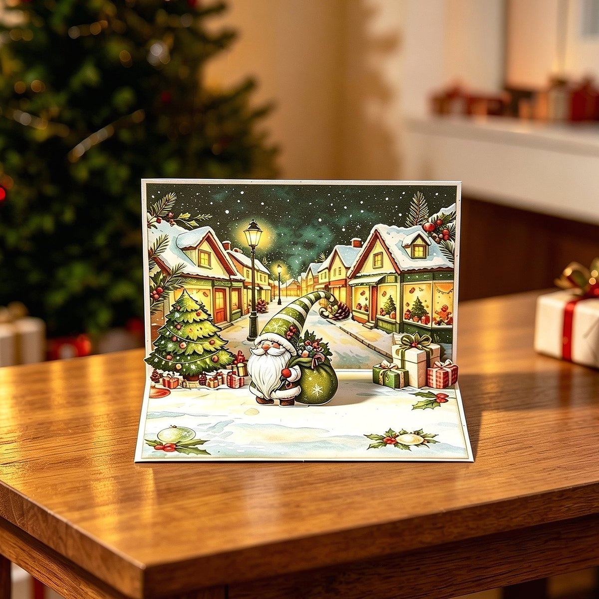 Green Christmas Gnome Greeting Card