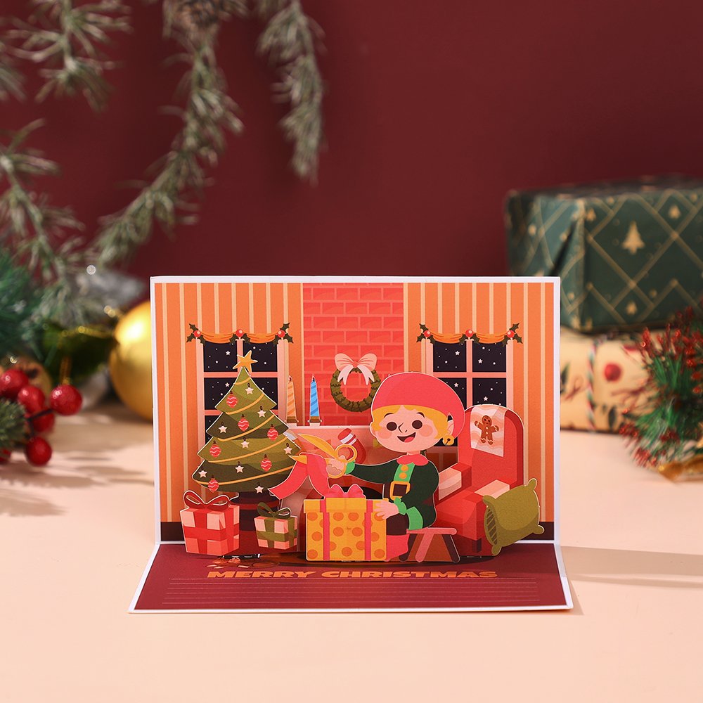 Santa Claus Trumpet Flip Pop Up Card Orange