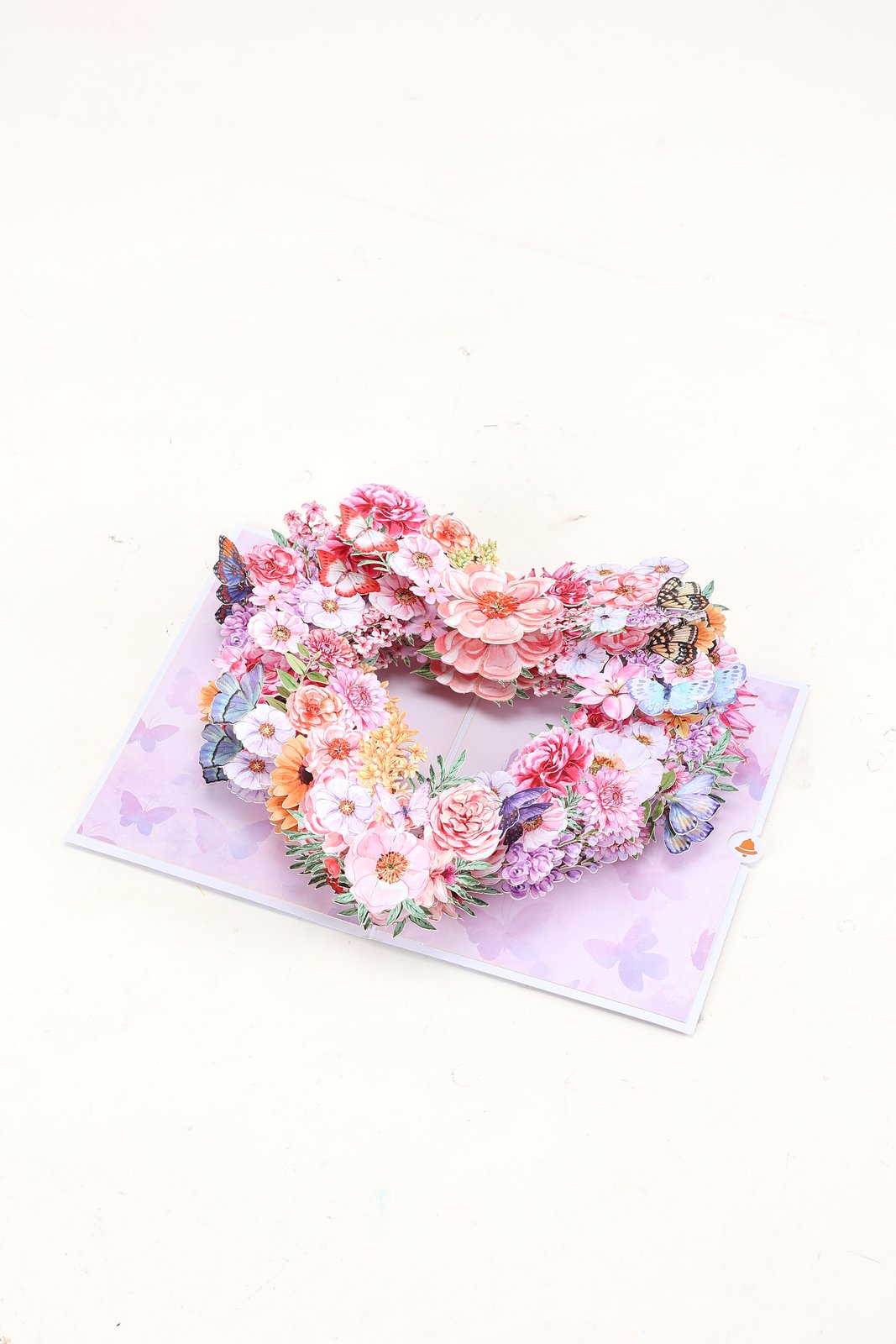 Purple Heart Fresh Flowers Butterfly Floral Wreath Pop Up Card