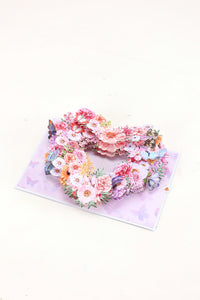 Purple Heart Fresh Flowers Butterfly Floral Wreath Pop Up Card