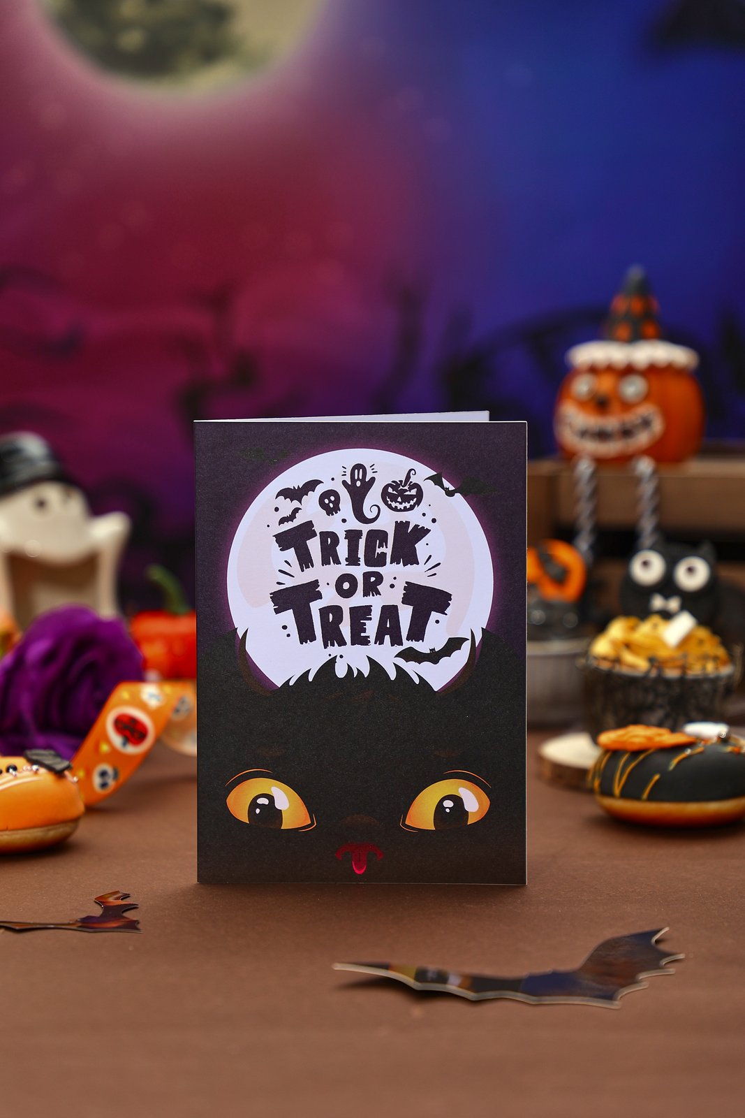 Halloween Black Cat Crescent Moon 3D Pop Up Card