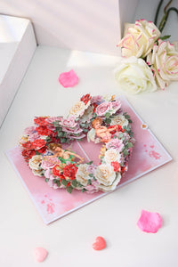 Vintage Angel Heart Floral Wreath Pop Up Card