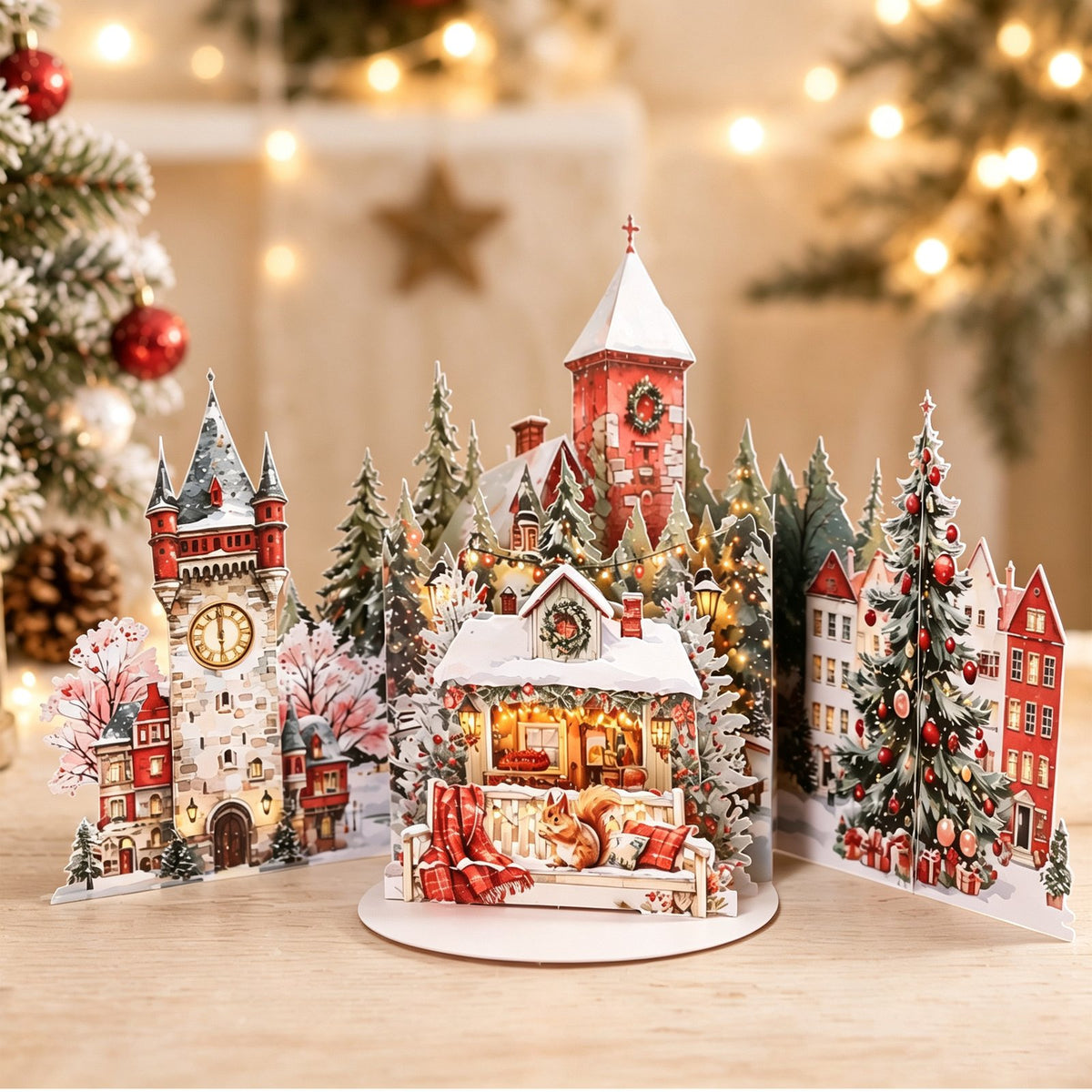 Vintage Red Christmas Double Door Pop Up Card