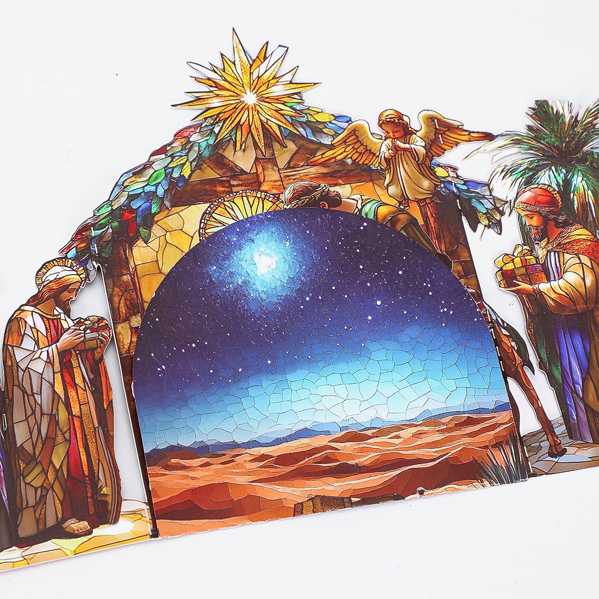 Nativity Stained Glass Double Door 3D Pop Up Card