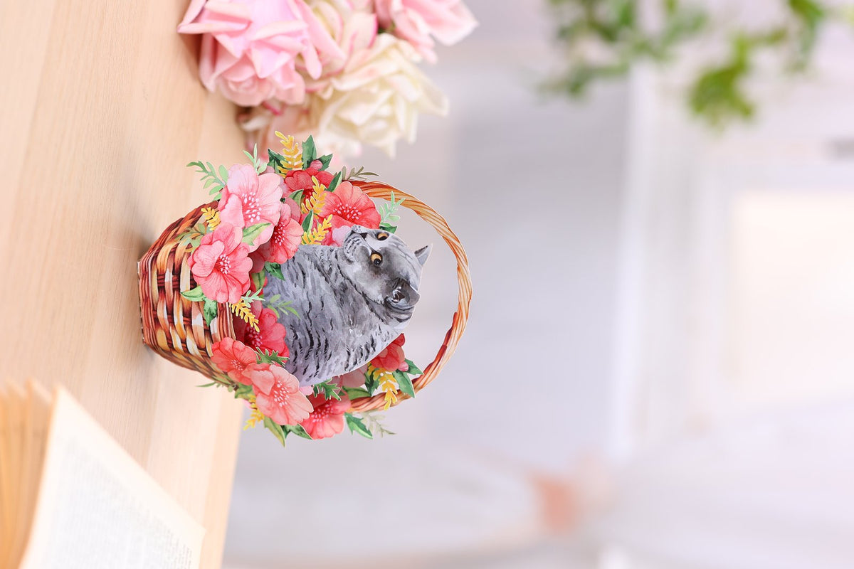 Blue Cat Flower Basket Hanging Ornament
