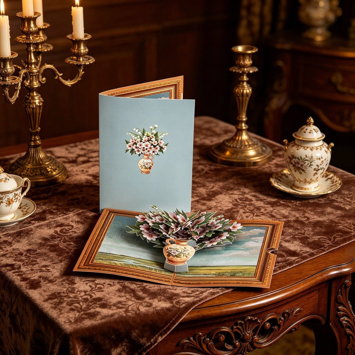 Vintage Lily Of The Valley Flower Vase 3D Pop Up Card