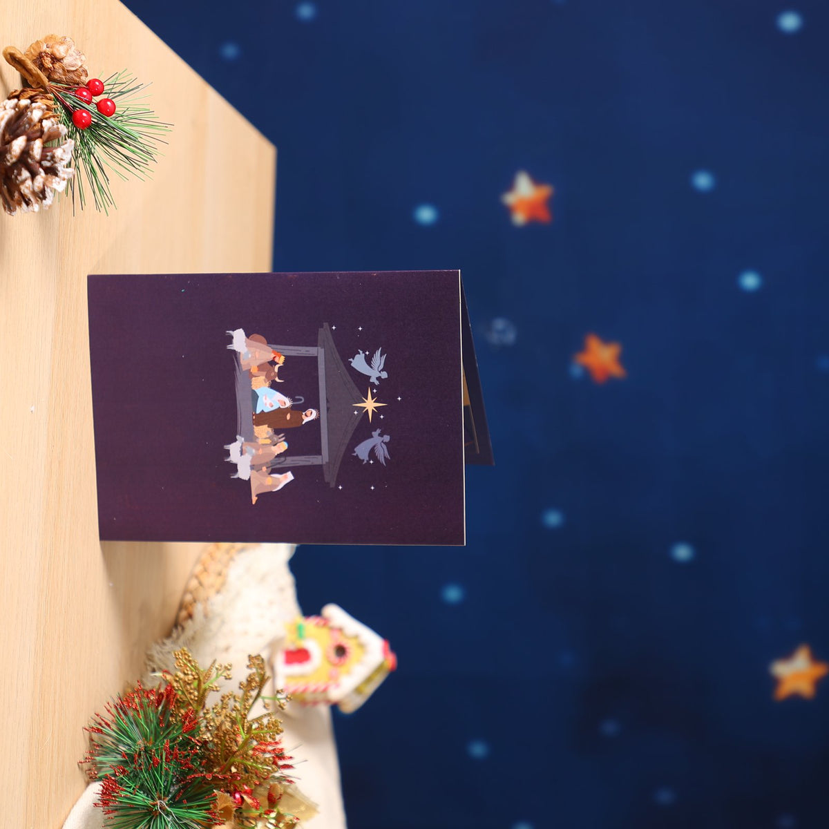 Blue Gold Nativity 3D Pop Up Card