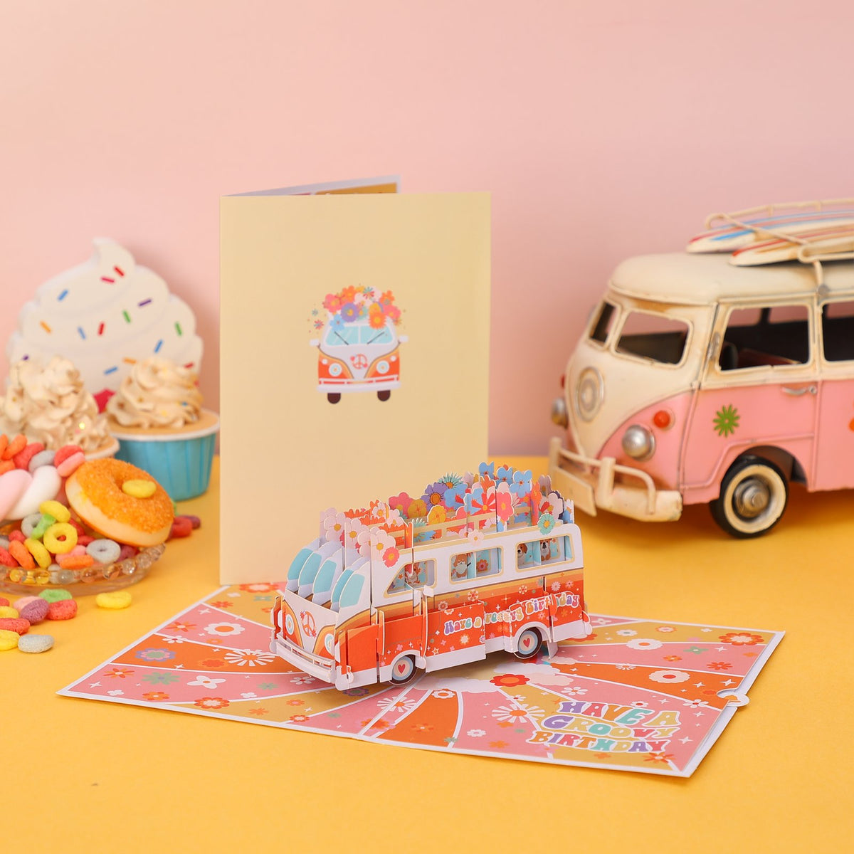 Vintage Bus Fresh Flowers 3D Pop Up Card