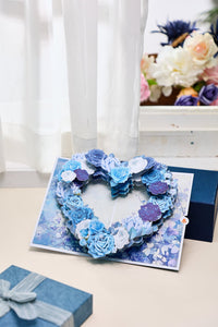Blue White Rose Heart 3D Pop Up Card
