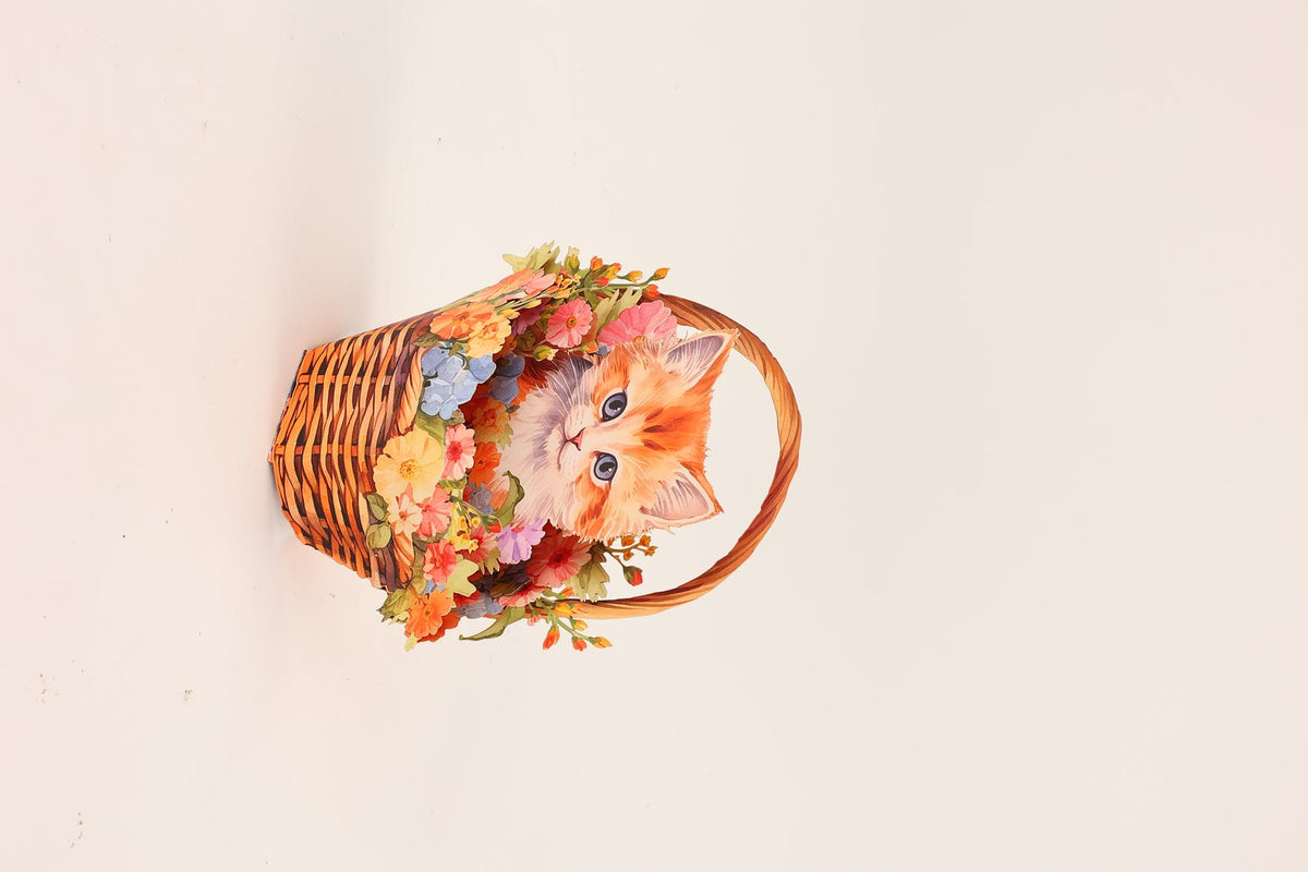 Orange Cat Flower Basket Hanging Ornament