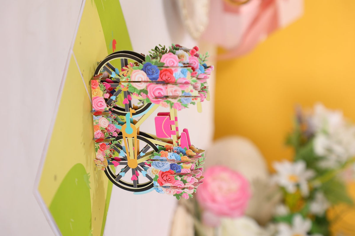 Floral Print Bicycle Flip Pop Up Card