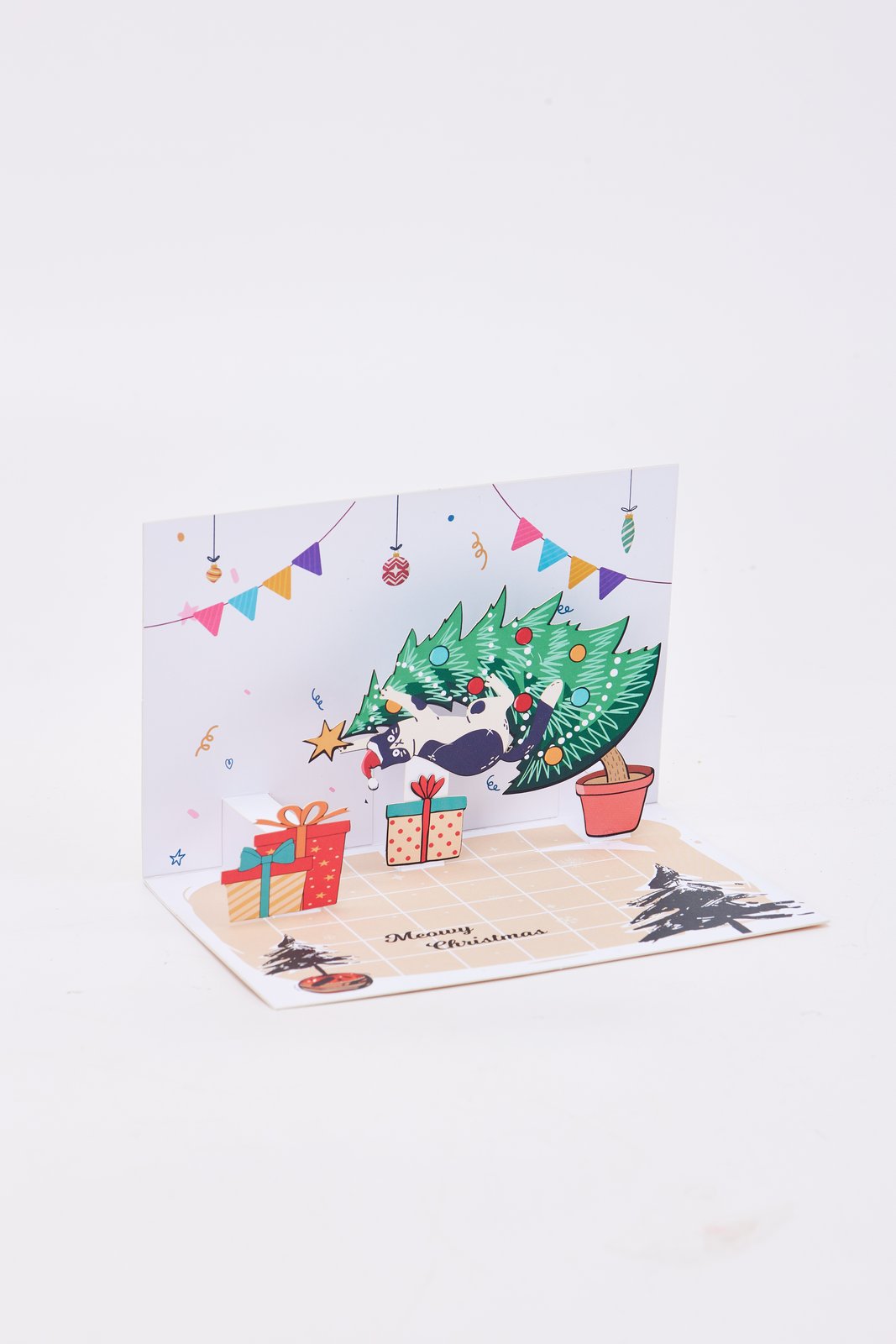 90° Cat Christmas Happy Climbing Tree Pop Up Card