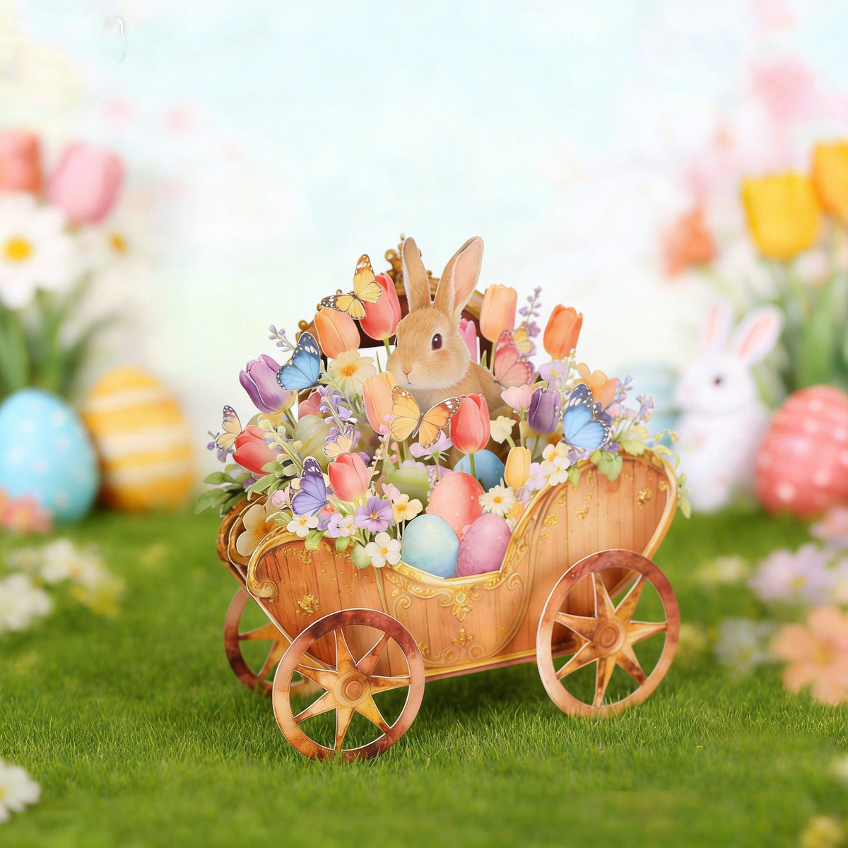 Easter Bunny Flower Cart Greeting Card