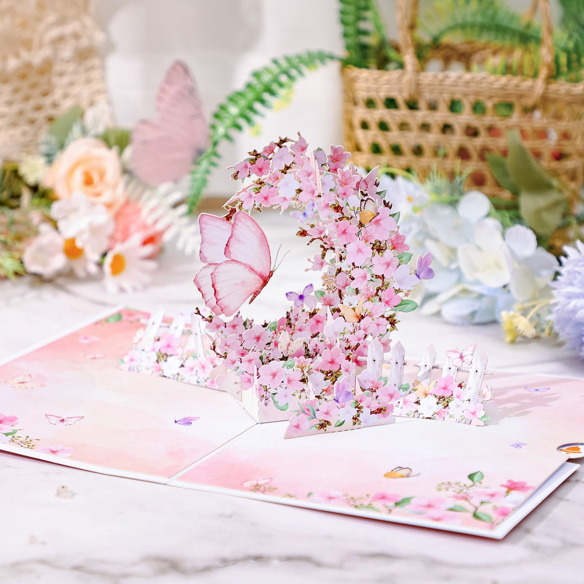 Pink Butterfly Crescent Moon 3D Pop Up Card