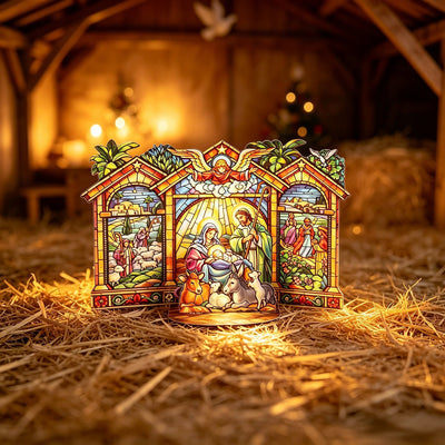 Stained Glass Nativity Double Door Card