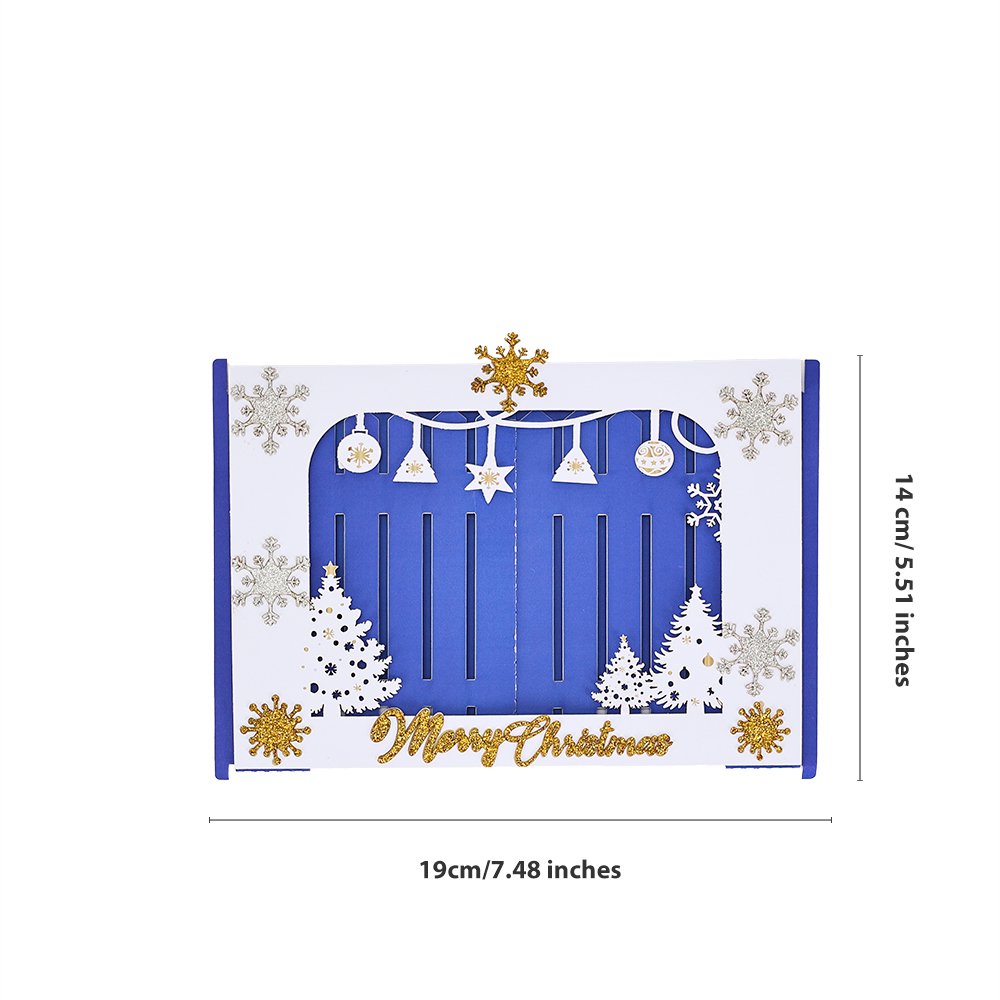 Blue Gold Christmas Snowflake Flip Pop Up Card