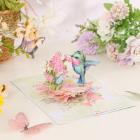 Pink Wisteria Hummingbird 3D Pop Up Card