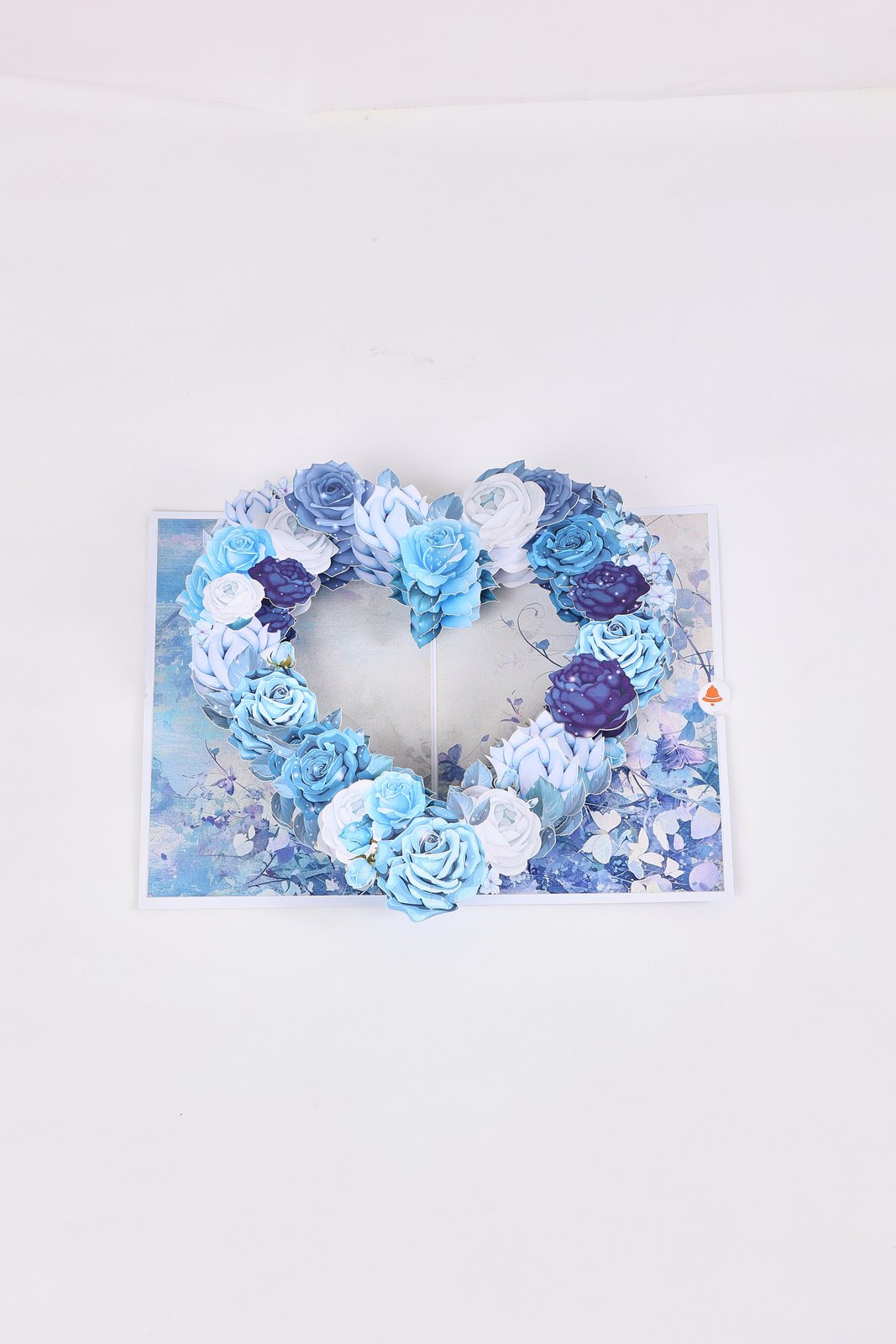 Blue White Rose Heart 3D Pop Up Card