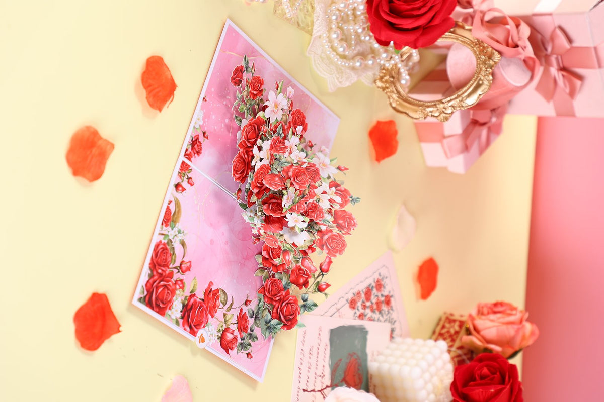 Red Rose Branch 3D Pop Up Card