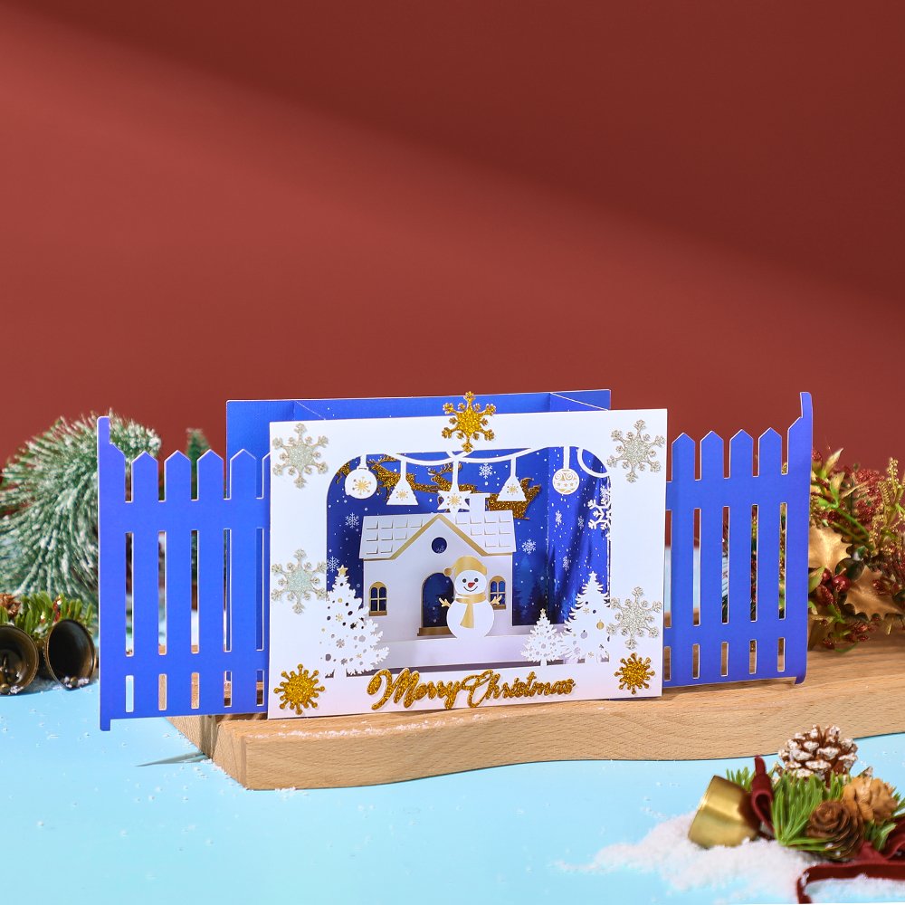 Blue Gold Christmas Snowflake Flip Pop Up Card