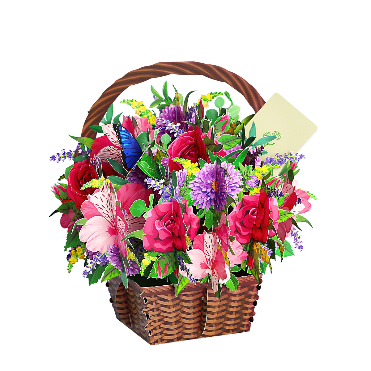 Advanced Equipment Vibrant Mixed Flower 3D Pop-Up Basket Flower Bouquet Forever Floral 3D Greeting Card