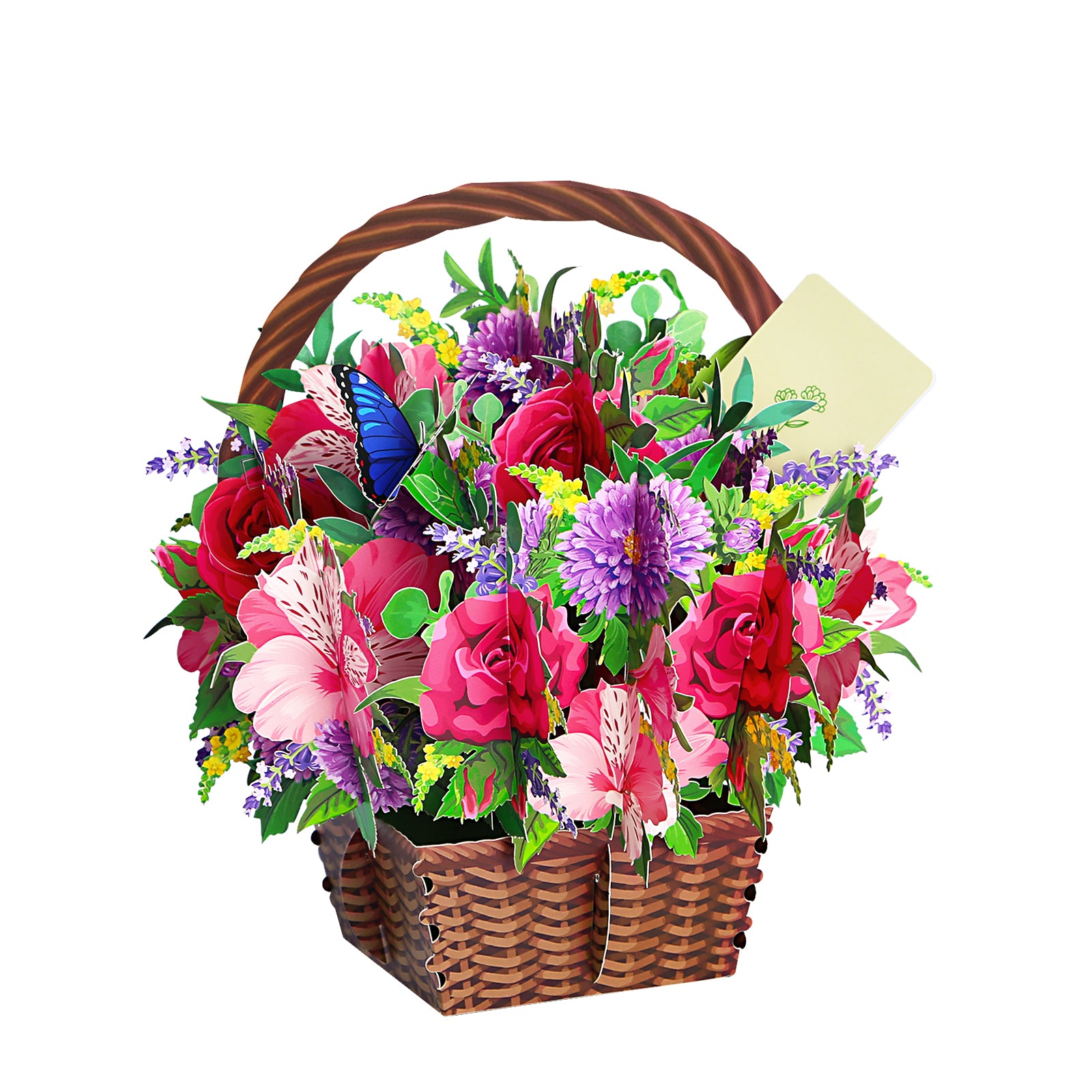 Advanced Equipment Vibrant Mixed Flower 3D Pop-Up Basket Flower Bouquet Forever Floral 3D Greeting Card