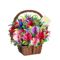 Advanced Equipment Vibrant Mixed Flower 3D Pop-Up Basket Flower Bouquet Forever Floral 3D Greeting Card