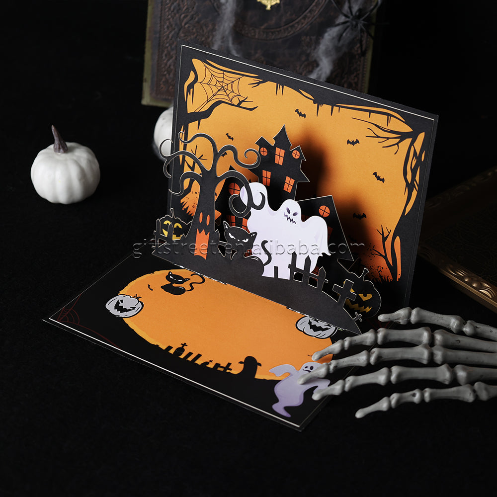 Custom 3D Pop-Up Cards Wholesale Halloween Haunted House & Ghost Greeting Card